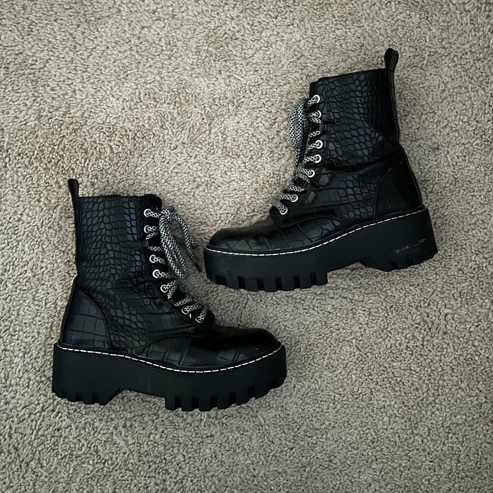 Black Croc Platform Boots Zara